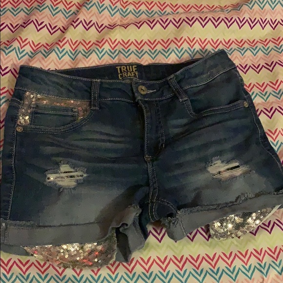 True Craft Other - Ripped Sequins Jean Shorts